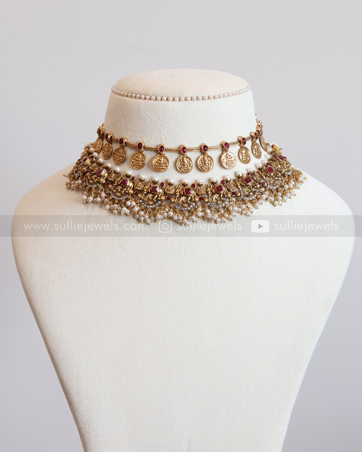 Sullie Basic - Lakshmi Coin Ruby Elephant Layered Combo