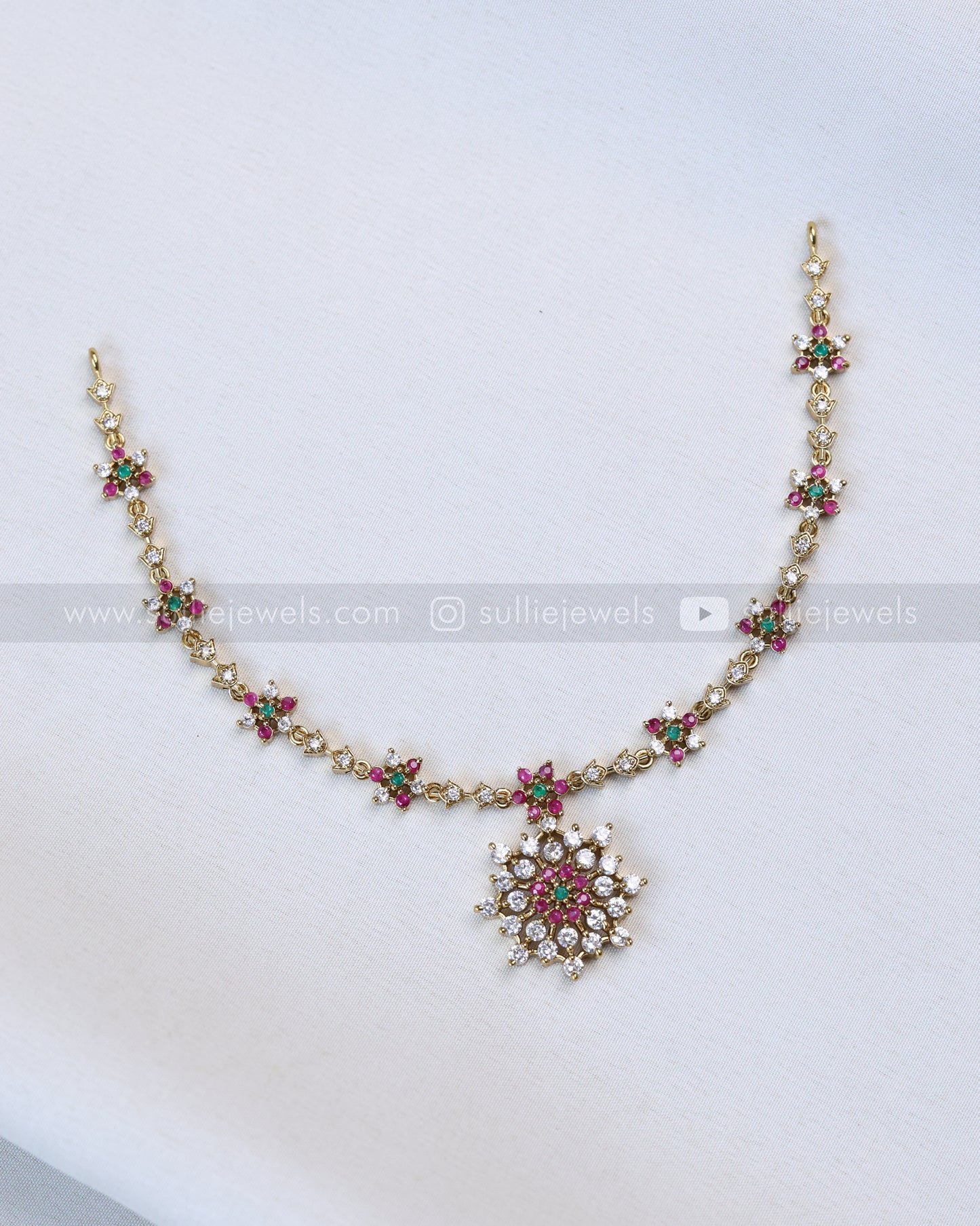 3662 - Multicolour Diamond Web Necklace with Earring