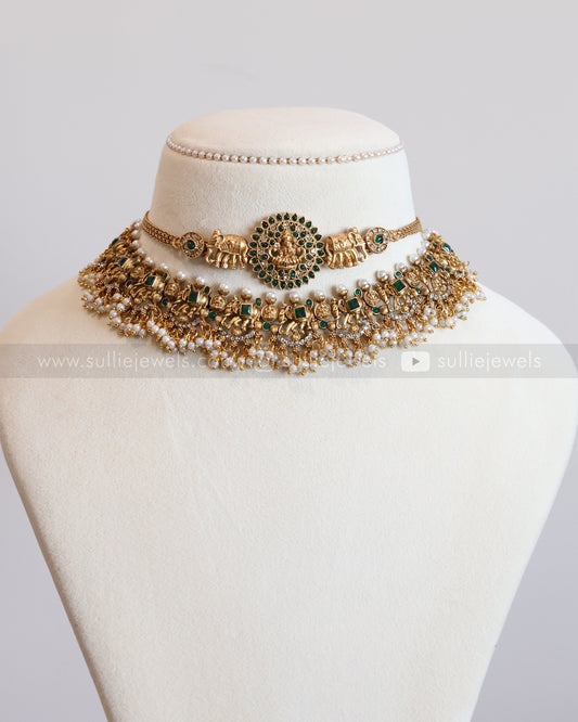 Lakshmi Elephant Temple Necklace Layered Combo