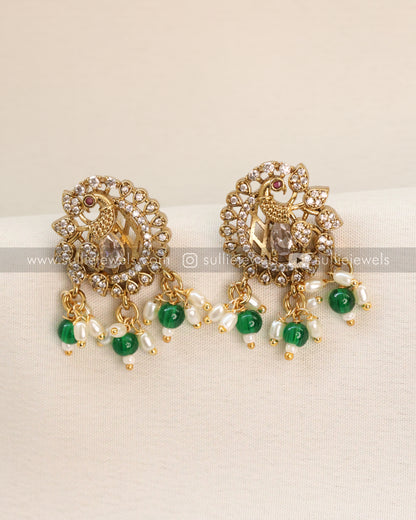 Peacock White Stone Hasli with Pearl drops and Earring