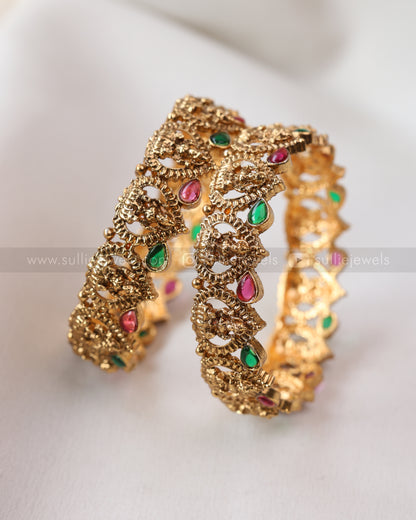 9057 - Sullie Basic - Multi Stone Raindrop Design Lakshmi Bangle - Set of 2