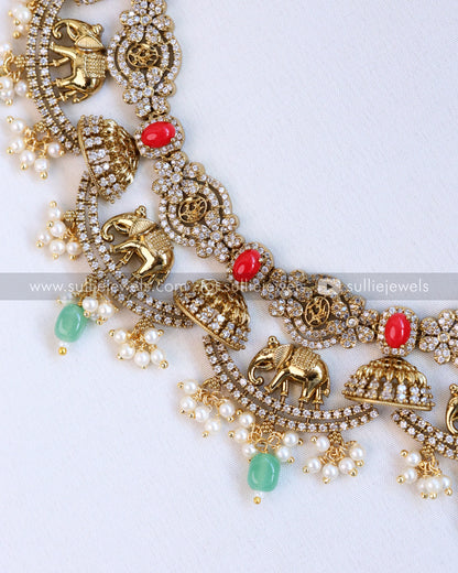 Elephant Coral & Stone Necklace with Earring