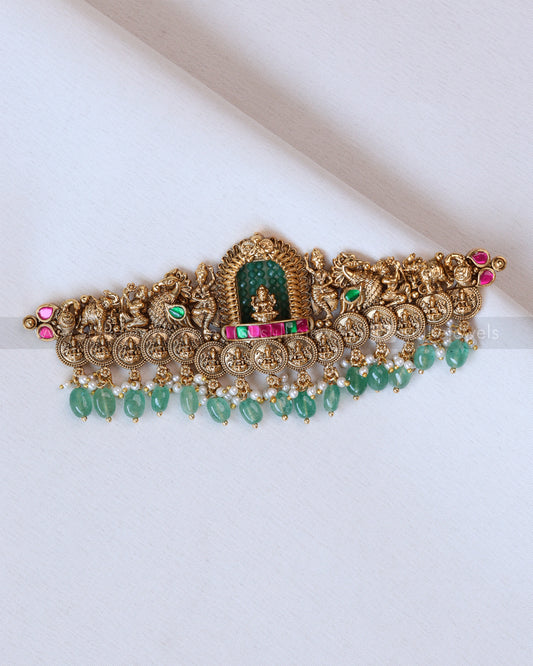 2126 - Premium Gold Lakshmi Coin Choker with Stud - Mint Beads