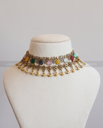 Diamond with Multicolour Carved Stone Layered Combo