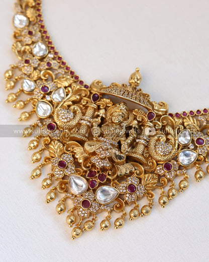 Lakshmi & Peacock Ruby Necklace with Earring