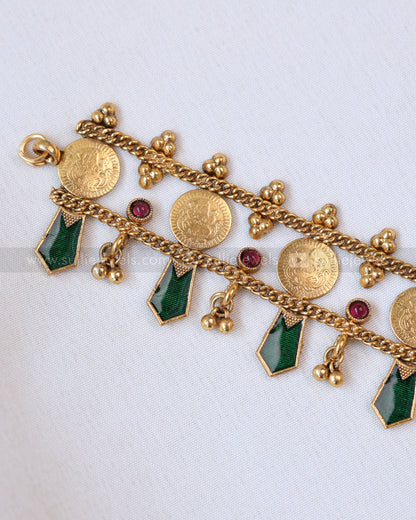 2121 - Sullie Basic - 2 Layer Coin & Green Palakka Choker / Necklace with Stud