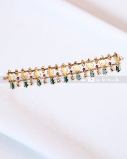 2121 - Sullie Basic - 2 Layer Coin & Green Palakka Choker / Necklace with Stud