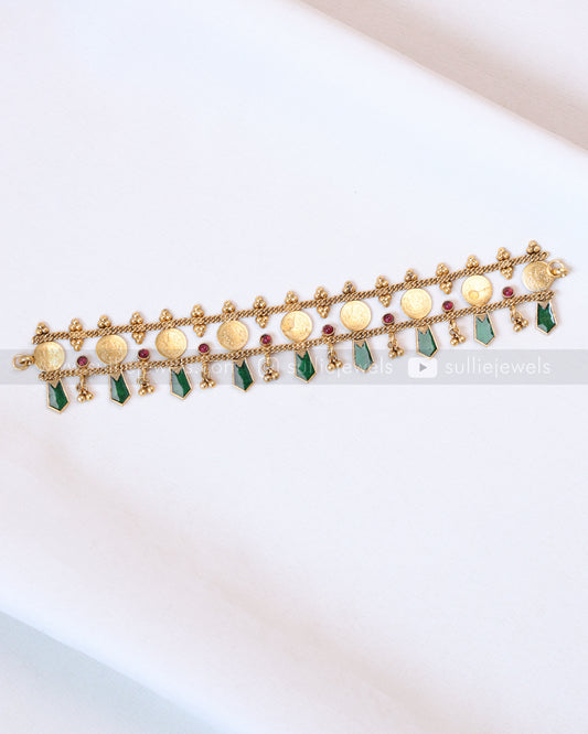 2121 - Sullie Basic - 2 Layer Coin & Green Palakka Choker / Necklace with Stud
