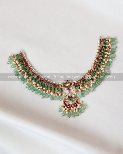 Kemp Chandbali Premium Choker with Mint Beads