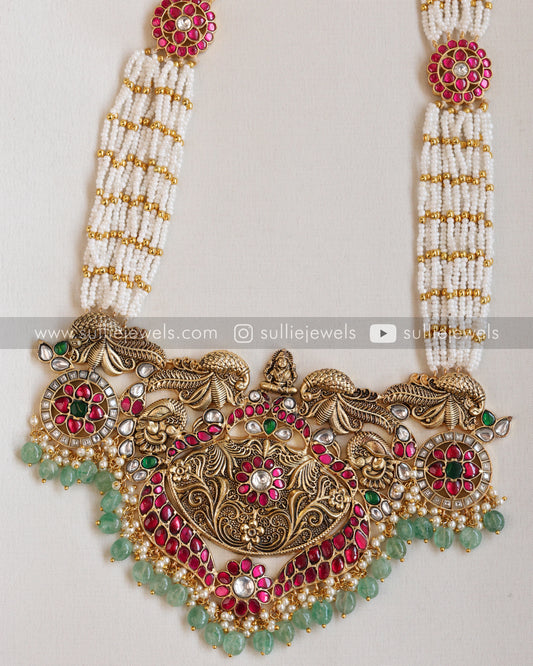 Pearl Lakshmi Mint Beads Heavy Haram/ Long Chain