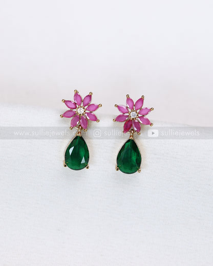 3683 - Emerald Raindrop White Leaf AD Necklace with Earring