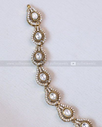 3731 - Premium Polki Statement  Mint Beads Necklace with Earring