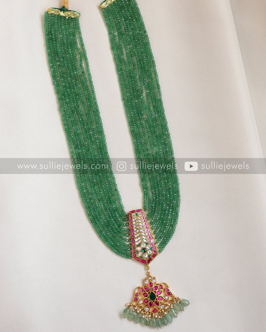 Jadau Premium Pendant with Layered Onyx Beads Long Chain / Haaram