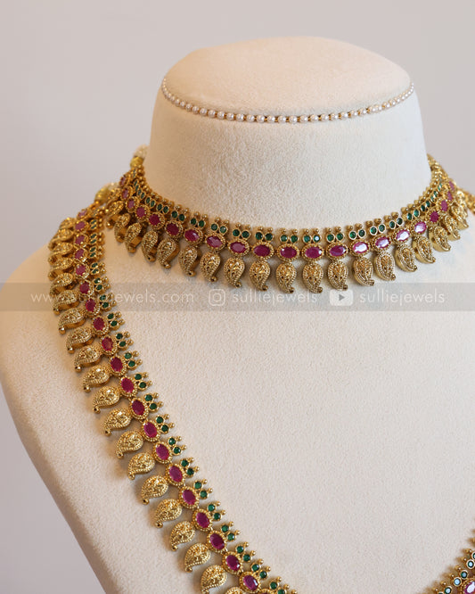 Ruby & Green Gold Mango Bridal Combo ( 3 piece )