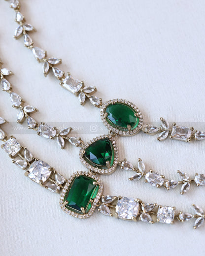 Premium Emerald AD Victorian Layered Necklace Combo - Green
