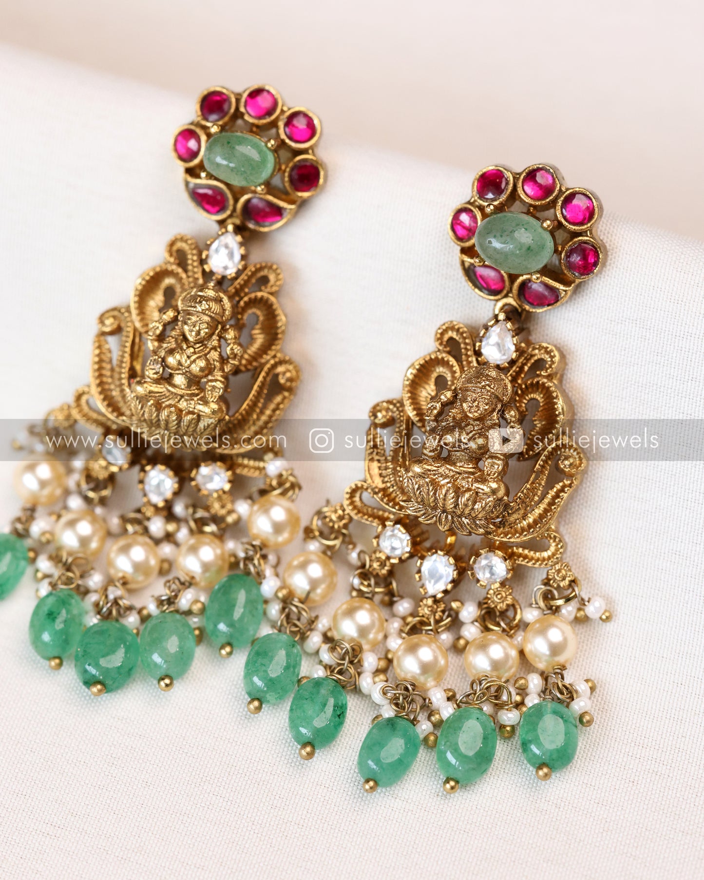 Lakshmi Kemp Antique Gold Premium Choker with - Mint Beads / Green Beads