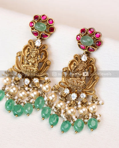 Lakshmi Kemp Antique Gold Premium Choker with - Mint Beads / Green Beads