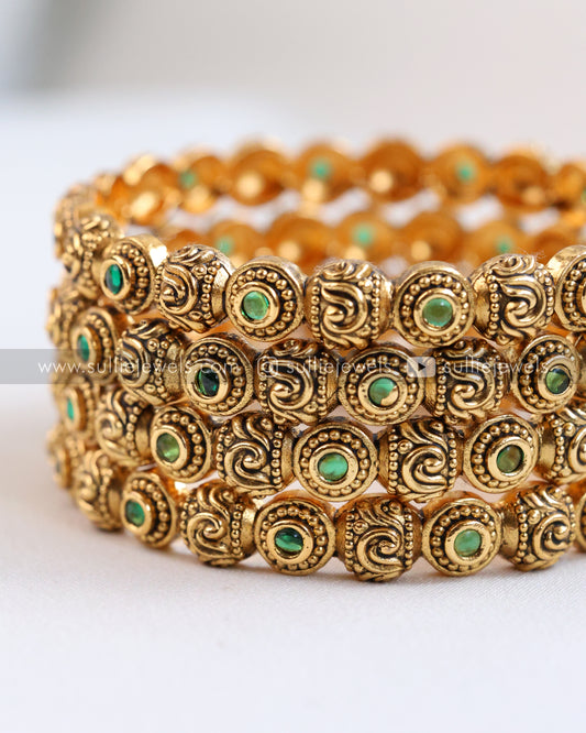 Green Gold Bangle - Set of 2