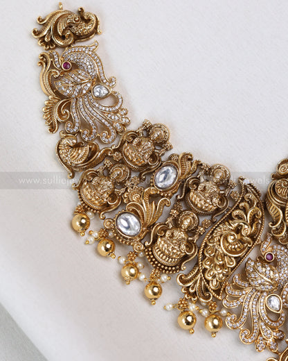 3668 - Goddess Premium Necklace with Earring - Gold Beads