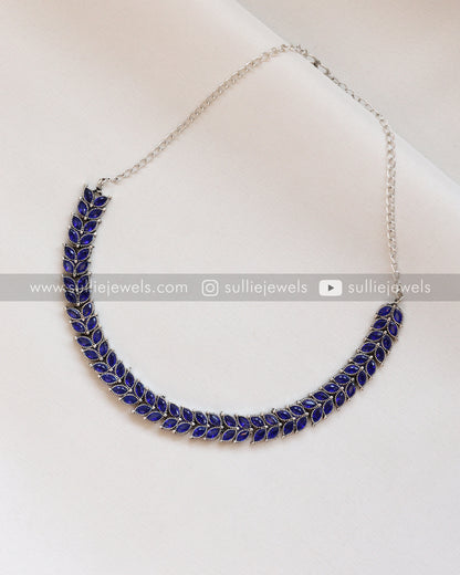 Blue Stone Leaf Design Oxidised Necklace with Jhumka