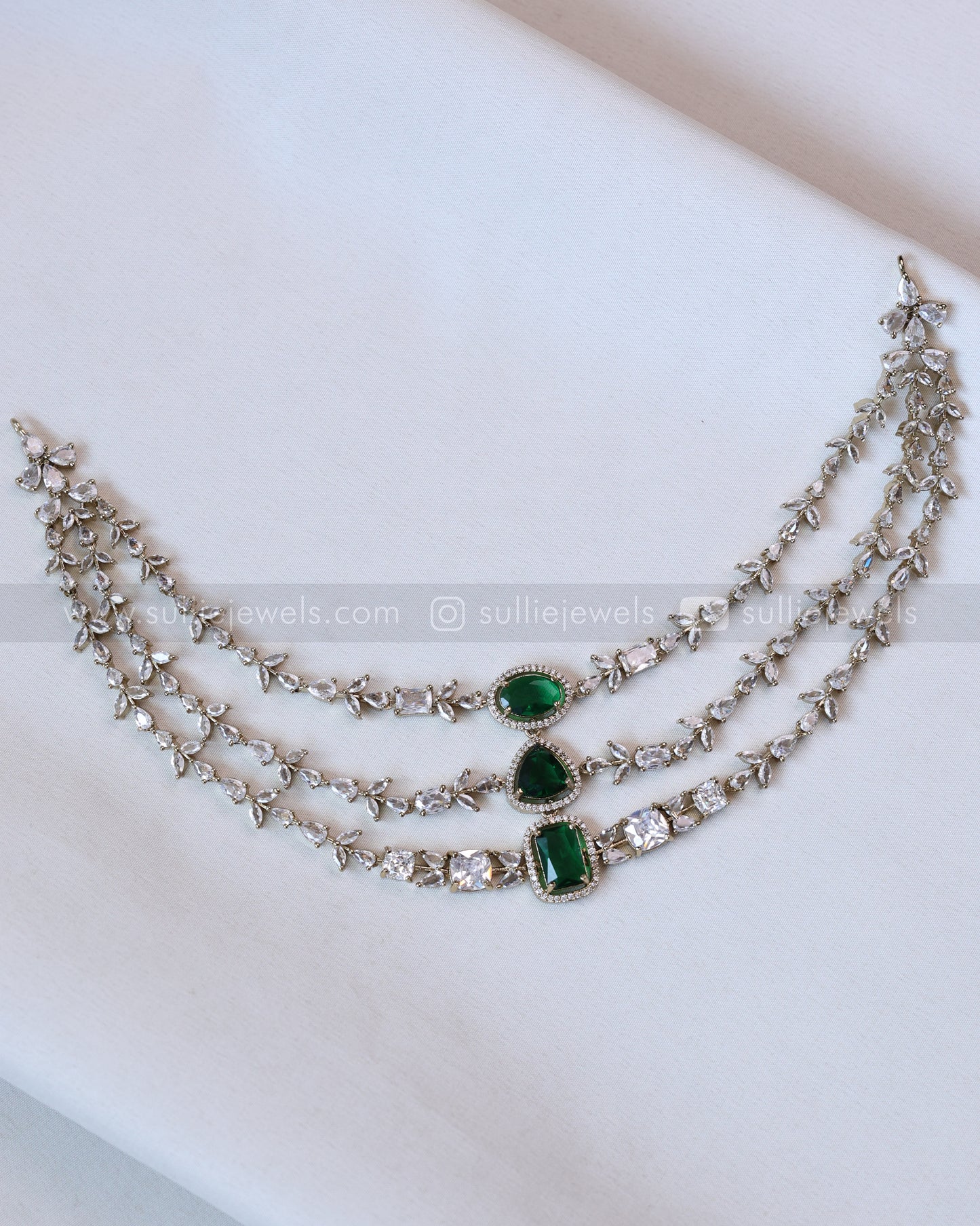 Premium Emerald AD Victorian Layered Necklace Combo - Green
