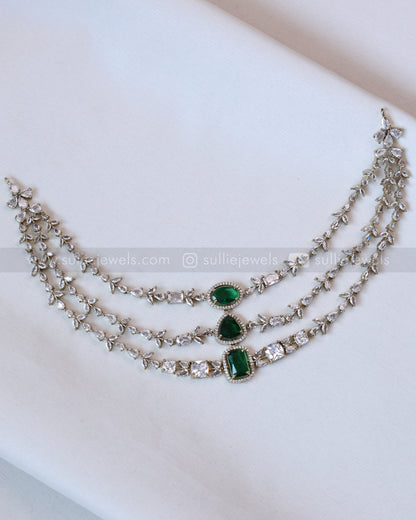 Premium Emerald AD Victorian Layered Necklace Combo - Green