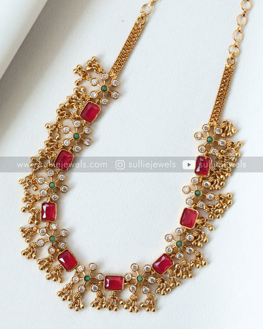 Stone & Flower Necklace with Earring