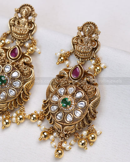 3668 - Goddess Premium Necklace with Earring - Gold Beads