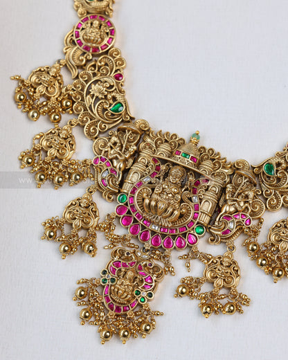3674 - Lakshmi Premium Jadau Necklace with Jhumka - Gold Beads