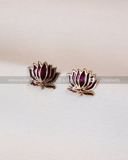 Sullie Basic - Minimal Lotus Necklace/ Choker with Stud - Purple