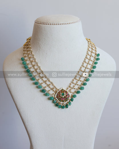 Jadau Kemp Premium Pearl Layered Necklace with Pumpkin Beads