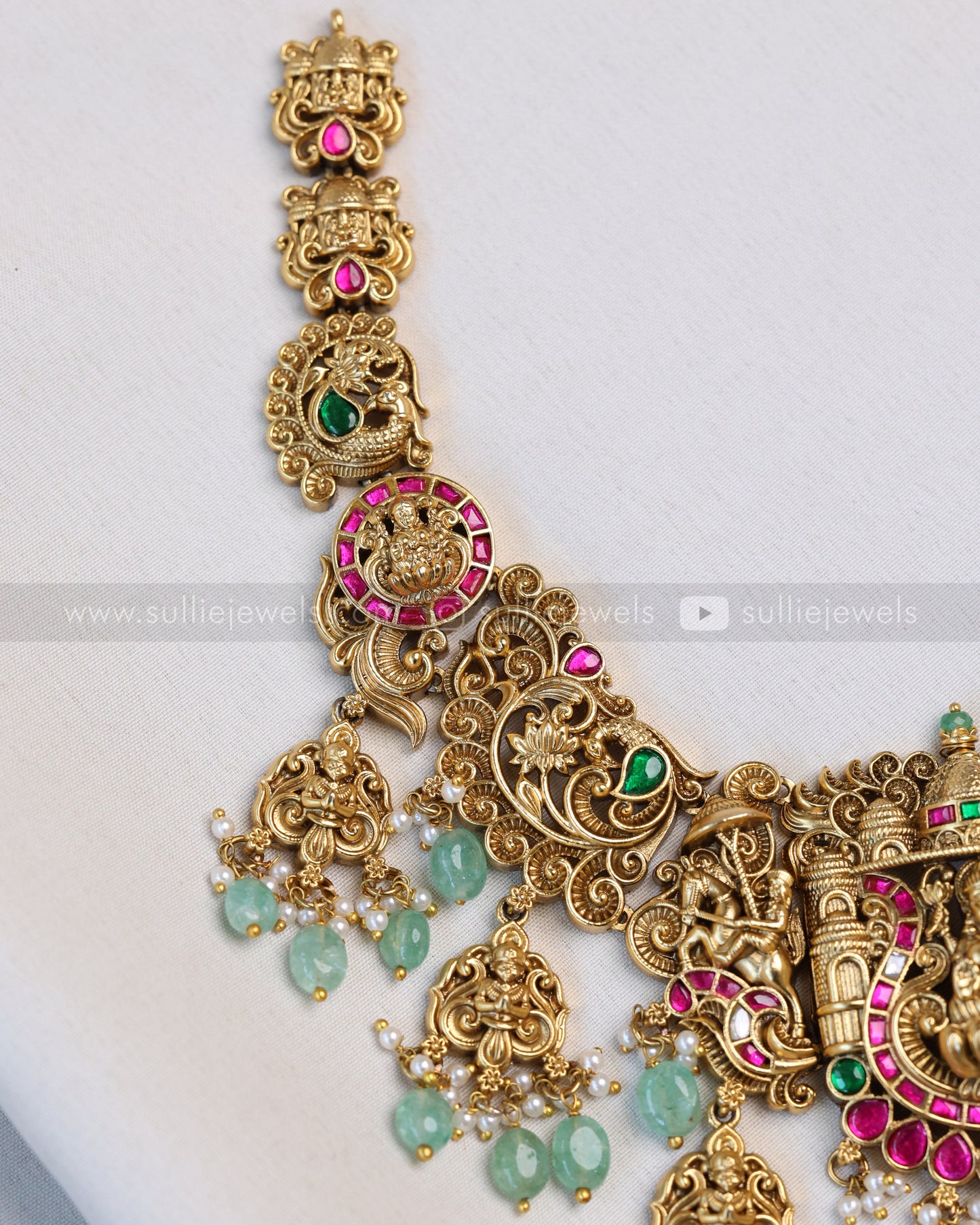 3675 - Lakshmi Premium Jadau Necklace with Jhumka - Mint Beads