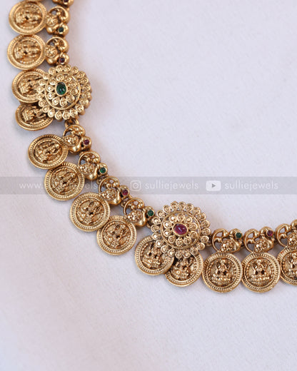 3728 - Sullie Basic Detailed Lakshmi Designer Coin Necklace with Earring