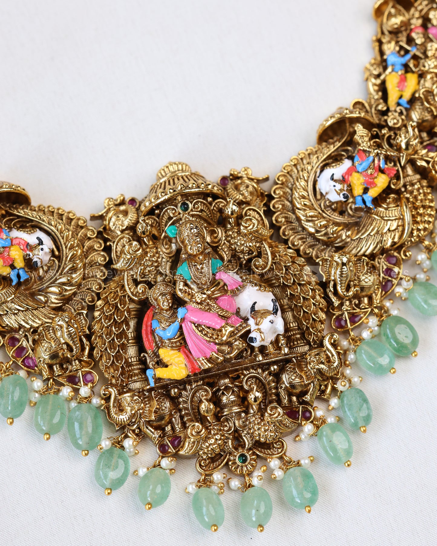 7165 - Premium Lord krishna Meenakari Mint Beads Haram with Stud