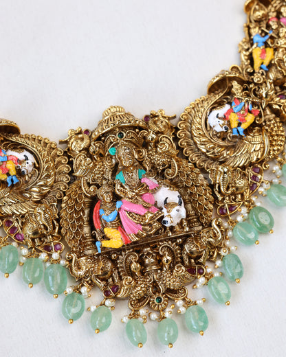 7165 - Premium Lord krishna Meenakari Mint Beads Haram with Stud