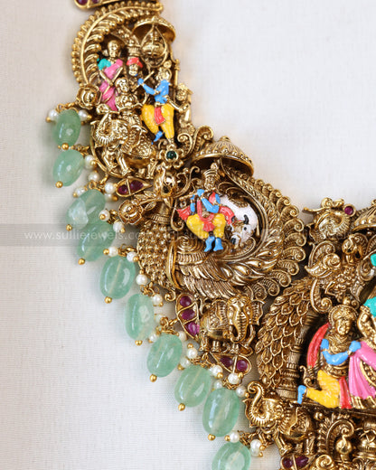 7165 - Premium Lord krishna Meenakari Mint Beads Haram with Stud