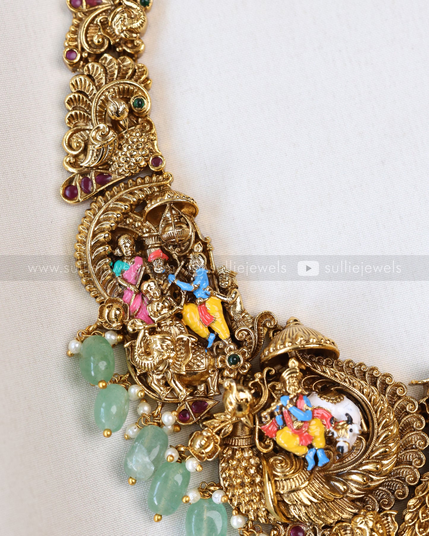 7165 - Premium Lord krishna Meenakari Mint Beads Haram with Stud