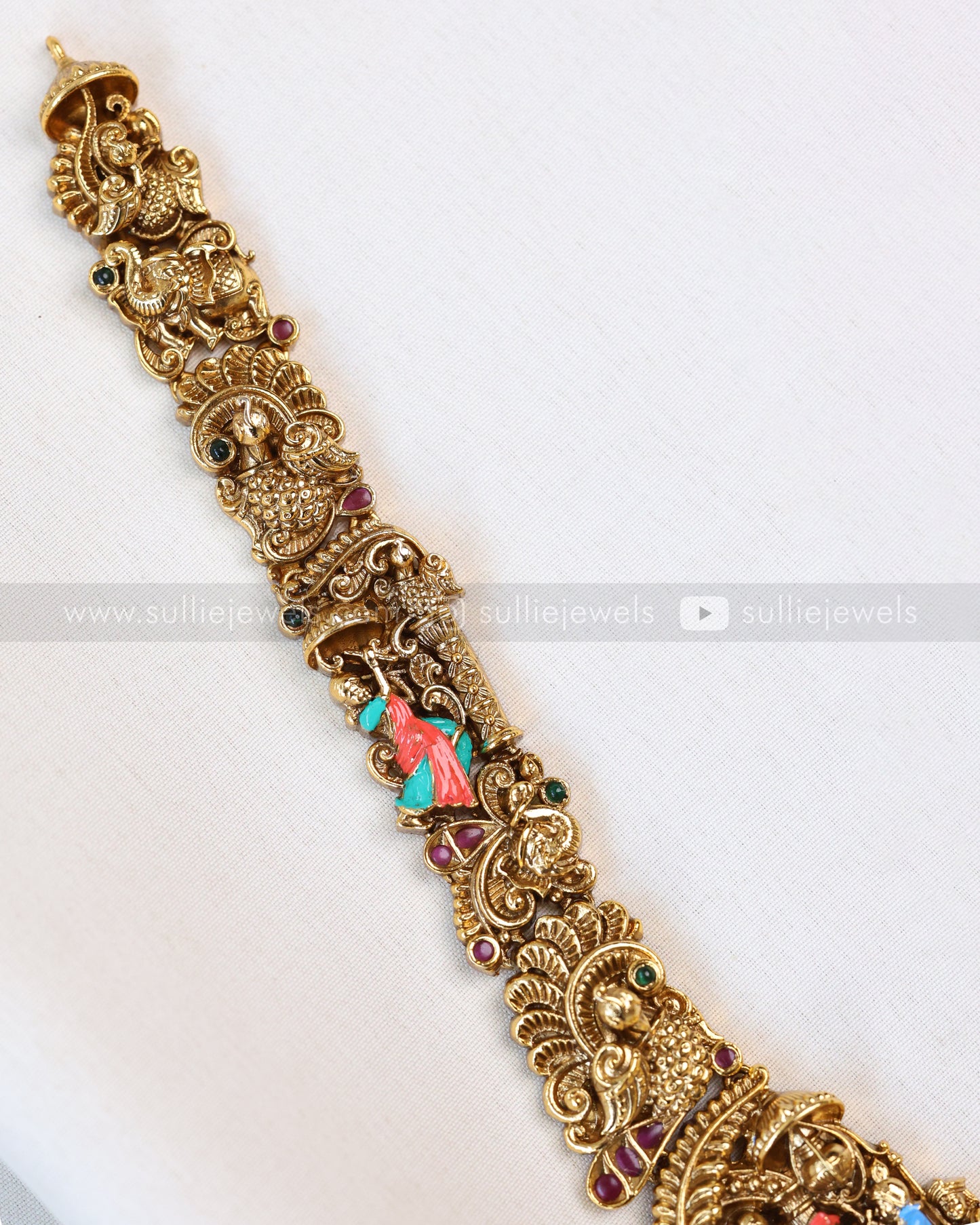 7165 - Premium Lord krishna Meenakari Mint Beads Haram with Stud