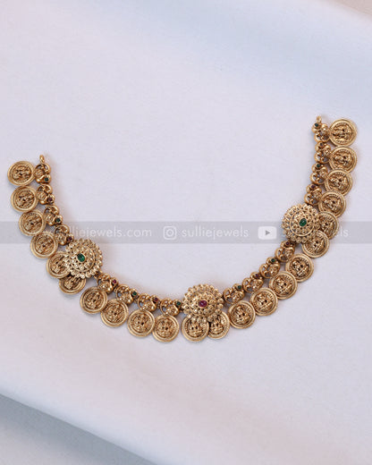 3728 - Sullie Basic Detailed Lakshmi Designer Coin Necklace with Earring