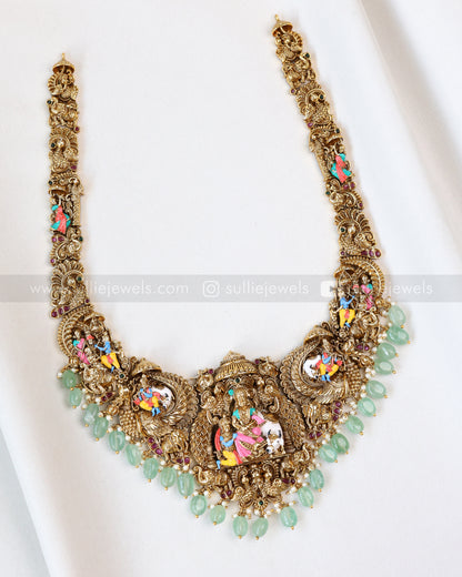 7165 - Premium Lord krishna Meenakari Mint Beads Haram with Stud