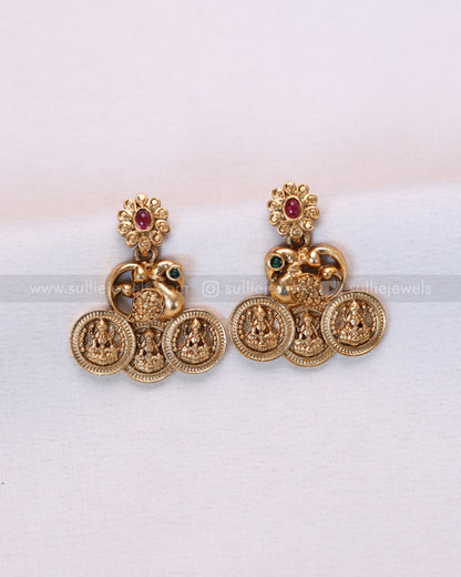 3728 - Sullie Basic Detailed Lakshmi Designer Coin Necklace with Earring