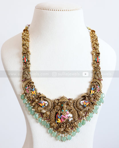 7165 - Premium Lord krishna Meenakari Mint Beads Haram with Stud