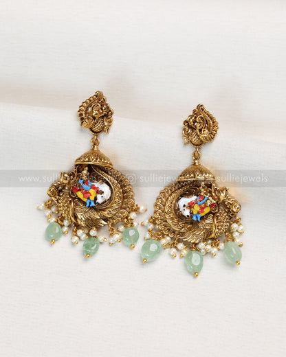 7165 - Premium Lord krishna Meenakari Mint Beads Haram with Stud