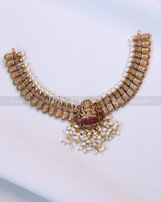 3722 - Sullie Basic - Lakshmi Antique Gold & Pearl Necklace with Stud
