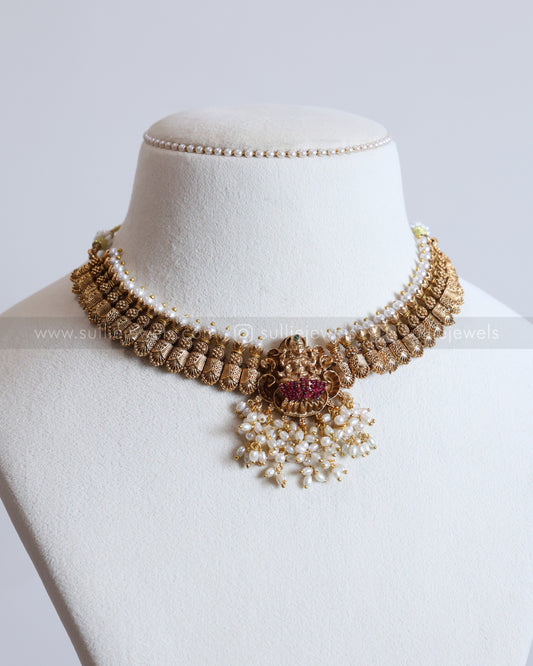 3722 - Sullie Basic - Lakshmi Antique Gold & Pearl Necklace with Stud