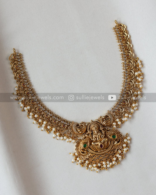 Gold Premium Stone & Pearl Goddess Necklace with Earring