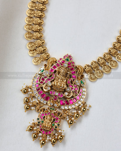 7148 - Premium Jadau Lakshmi Coin Long Chain with Jhumka