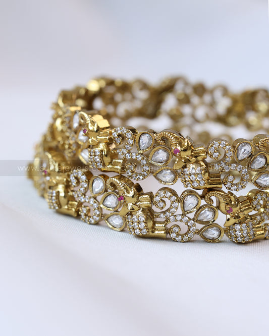 9037 - White Victorian Elephant & Stone Bangle - Set of 2
