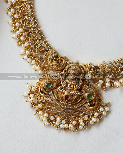 Gold Premium Stone & Pearl Goddess Necklace with Earring