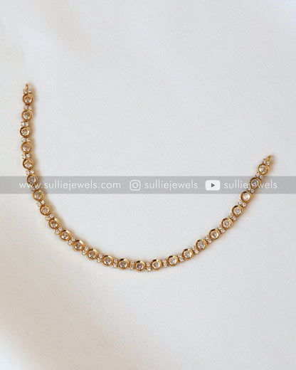 Single Line Minimal White Stone Gold Necklace / Choker with Floral Stud